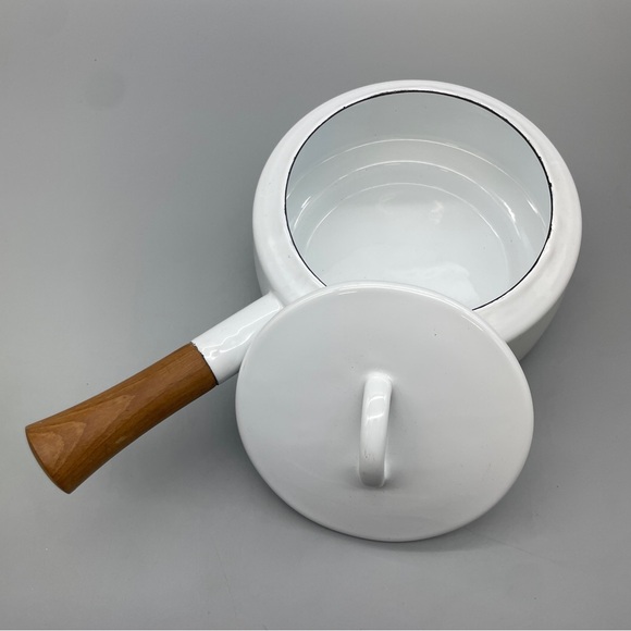 Dansk Enamelware Fondue Pot Saucepan White Teak Handle - Picture 4 of 12